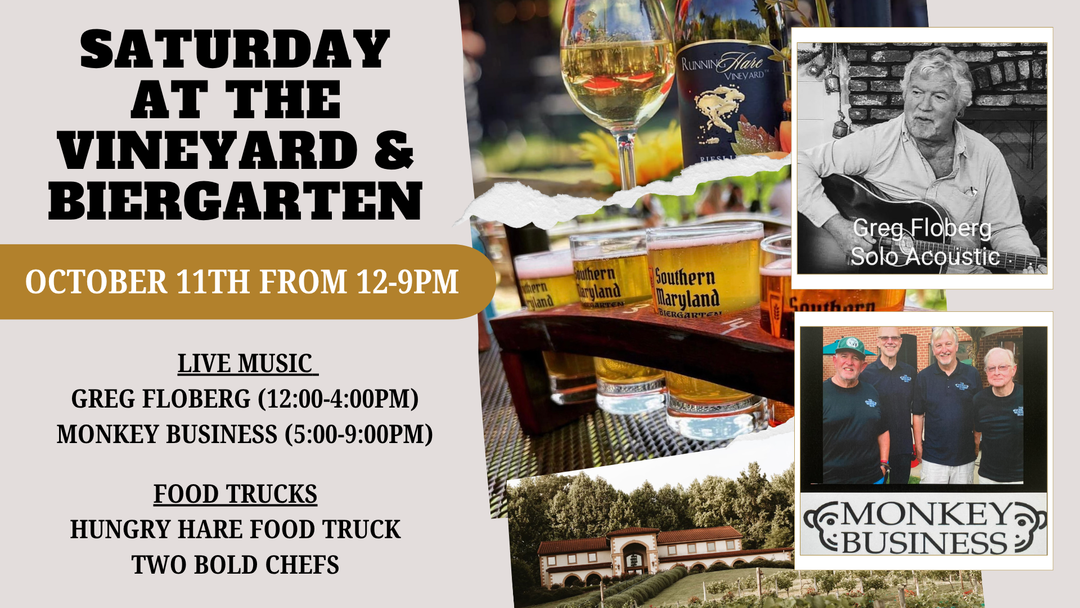 Saturday at the Vineyard and Biergarten on October 11th from 12-9pm!