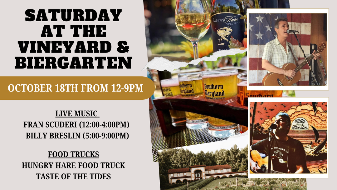 Saturday at the Vineyard and Biergarten on October 18th from 12-9pm!