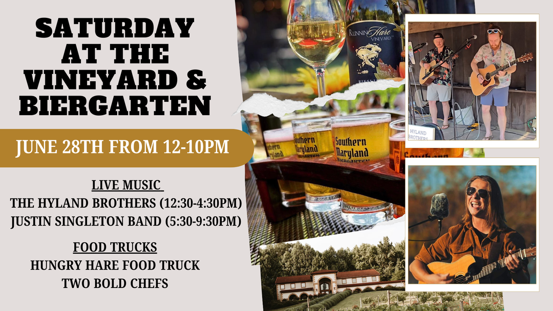 Saturday at the Vineyard and Biergarten on June 28th from 12-10pm!