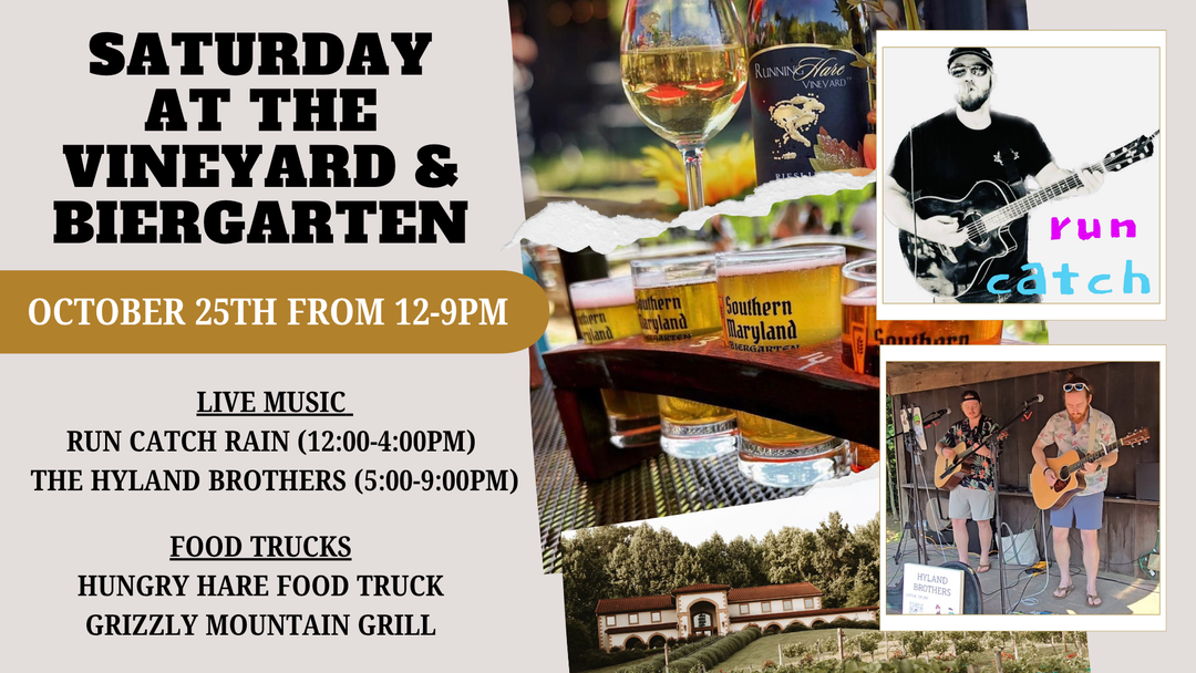 Saturday at the Vineyard and Biergarten on October 25th from 12-9pm!