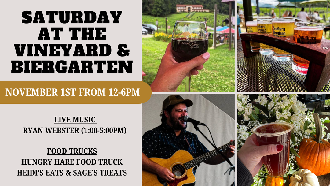 Saturday at the Vineyard and Biergarten on November 1st from 12-6pm!