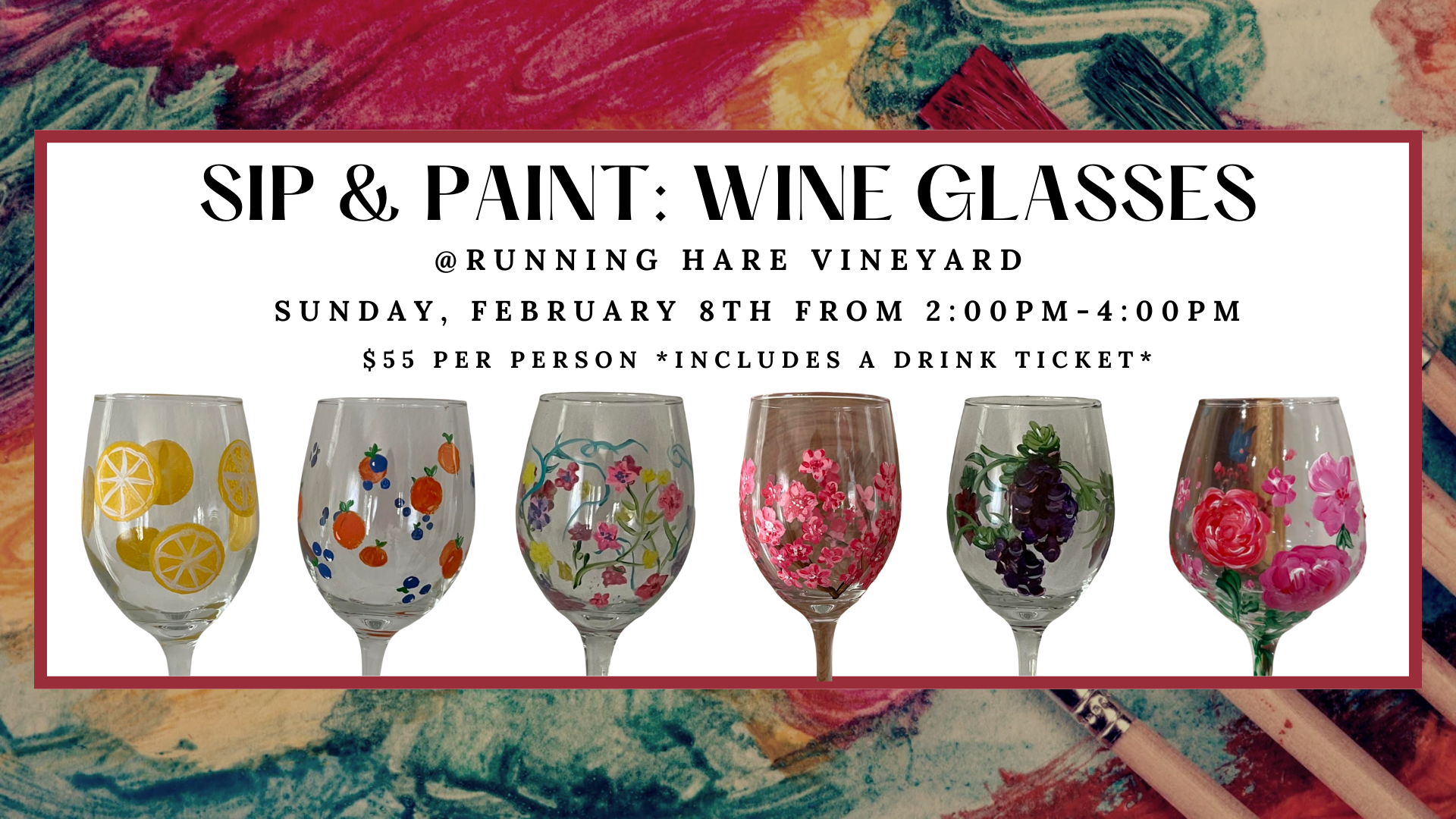 Sip & Paint: Wine Glasses on Sunday, February 8th from 2-4pm – Running Hare  Vineyard