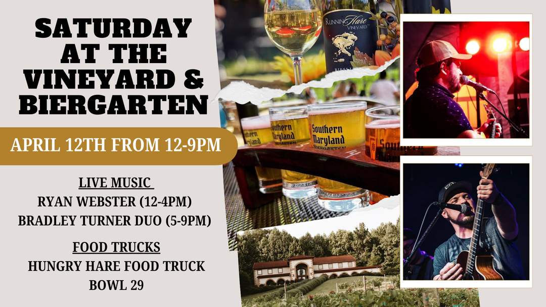 Saturday at the Vineyard and Biergarten on April 12th from 12-9pm!