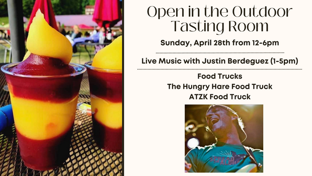 Sunday at the Vineyard featuring live music by Justin Berdeguez on Sunday, April 28th