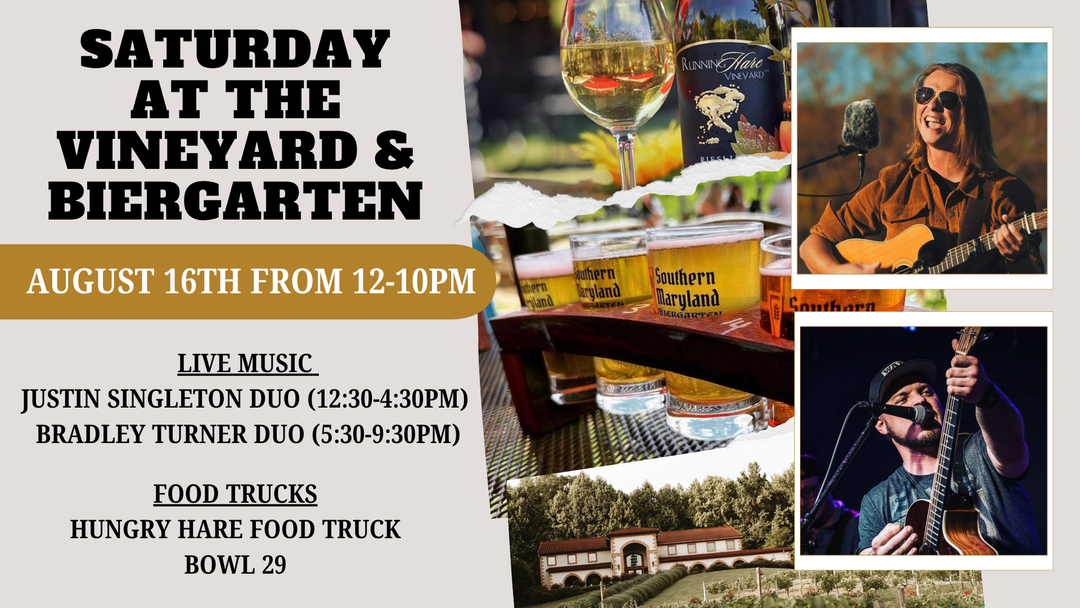Saturday at the Vineyard and Biergarten on August 16th from 12-10pm!