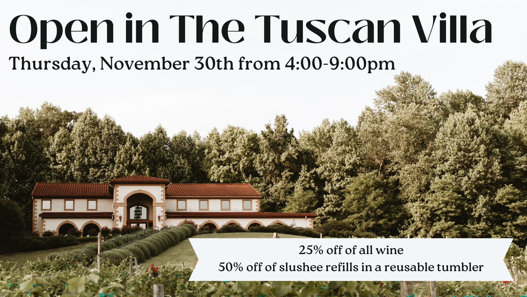 Open in the Tuscan Villa on Thursday, November 30 from 4:00-9:00pm