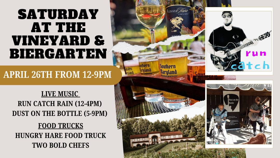 Saturday at the Vineyard and Biergarten on April 26th from 12-9pm!