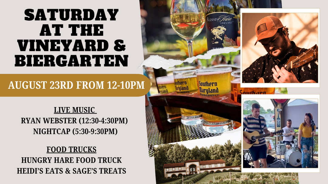 Saturday at the Vineyard and Biergarten on August 23rd from 12-10pm!