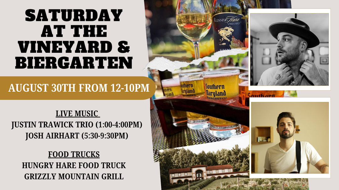 Saturday at the Vineyard and Biergarten on August 30th from 12-10pm!
