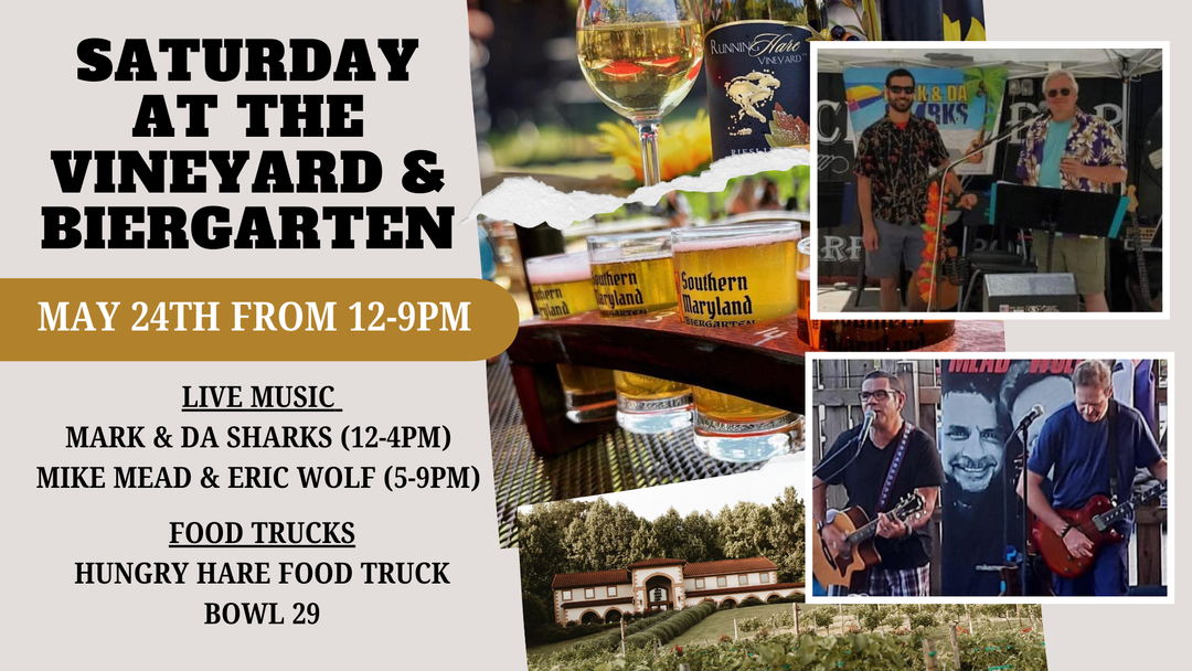 Saturday at the Vineyard and Biergarten on May 24th from 12-9pm!
