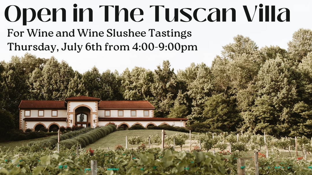 Open in the Tuscan Villa on Thursday, July 6th from 4:00-9:00pm