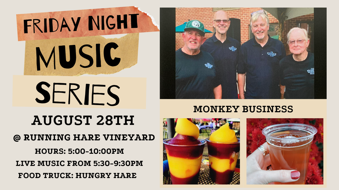 Friday Night Music Series Featuring Monkey Business on August 28th!