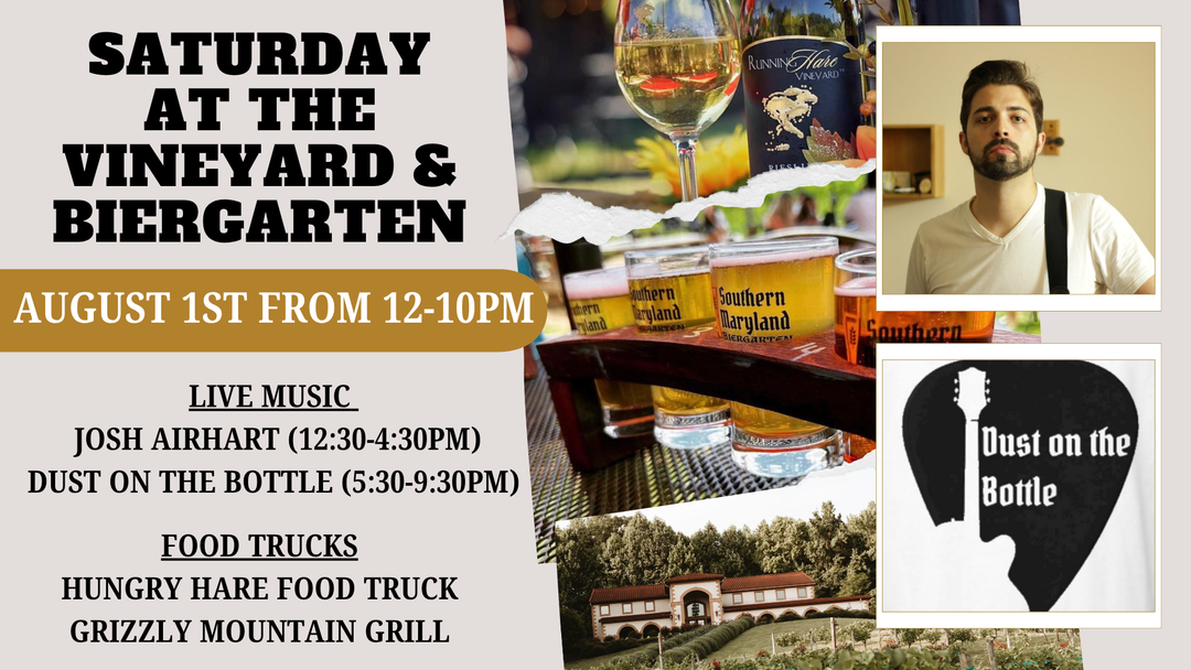 Saturday at the Vineyard and Biergarten on August 1st from 12-10pm!