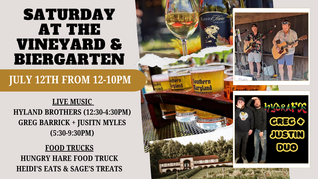 Saturday at the Vineyard and Biergarten on July 12th from 12-10pm!