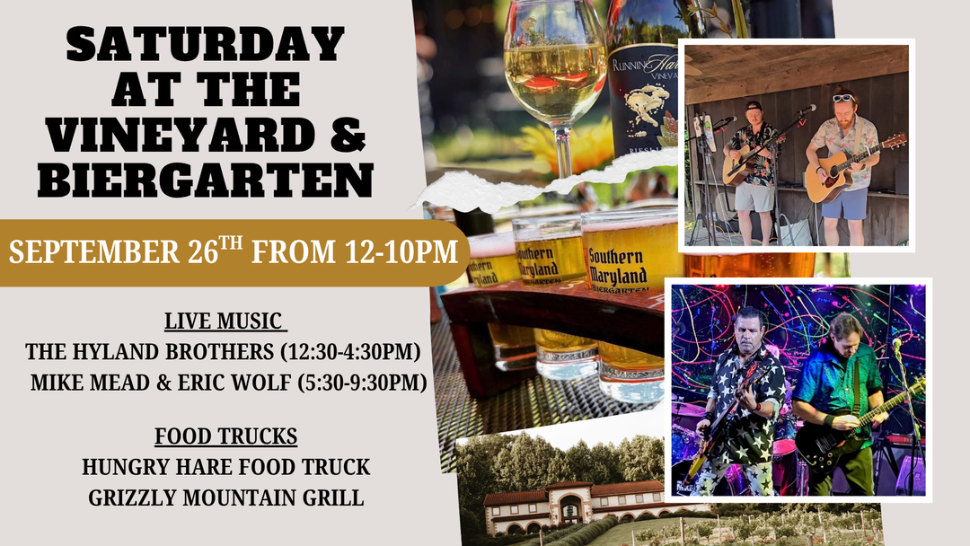 Saturday at the Vineyard and Biergarten on September 26th from 12-10pm!