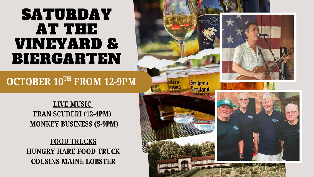 Saturday at the Vineyard and Biergarten on October 10th from 12-9pm!