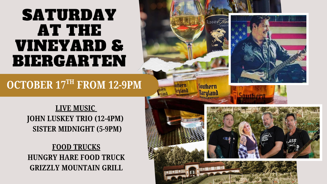 Saturday at the Vineyard and Biergarten on October 17th from 12-9pm!