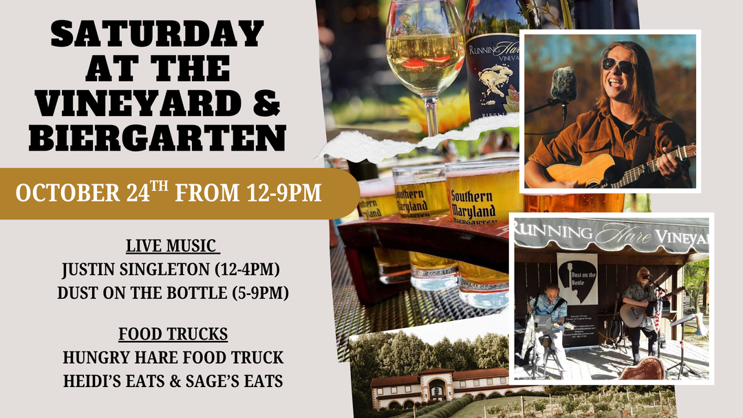 Saturday at the Vineyard and Biergarten on October 24th from 12-9pm!