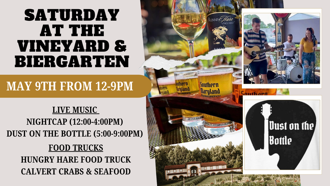 Saturday at the Vineyard and Biergarten on May 9th from 12-9pm!