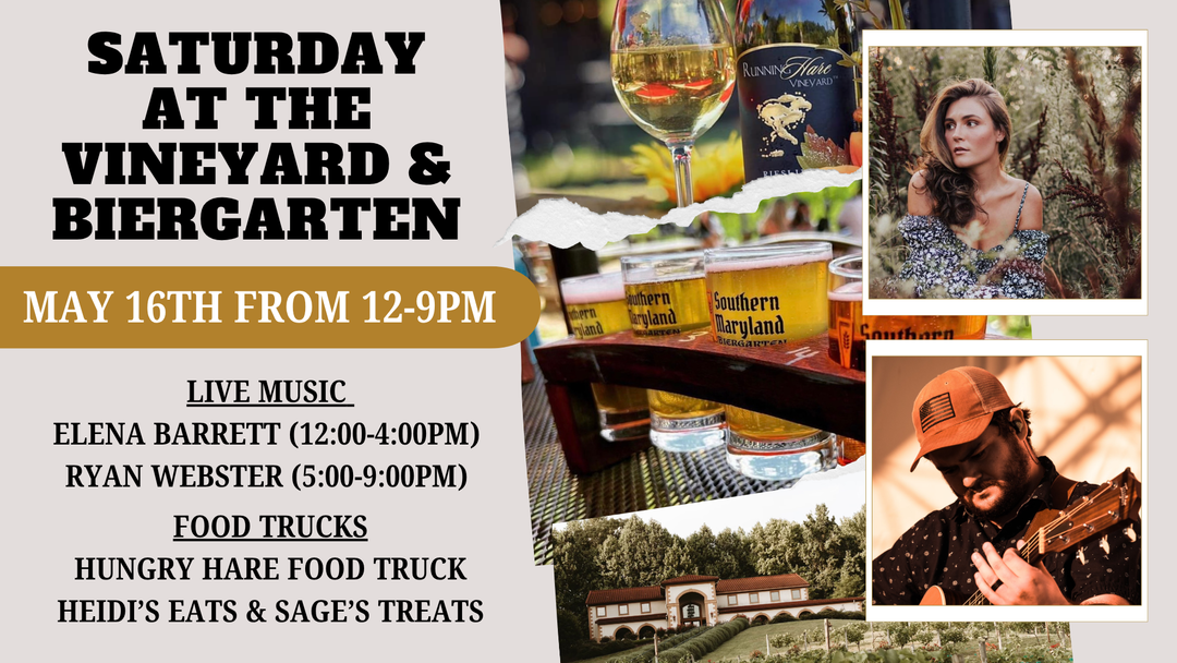 Saturday at the Vineyard and Biergarten on May 16th from 12-9pm!