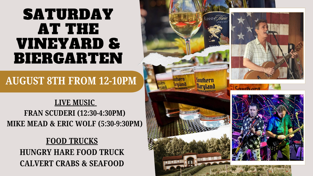 Saturday at the Vineyard and Biergarten on August 8th from 12-10pm!