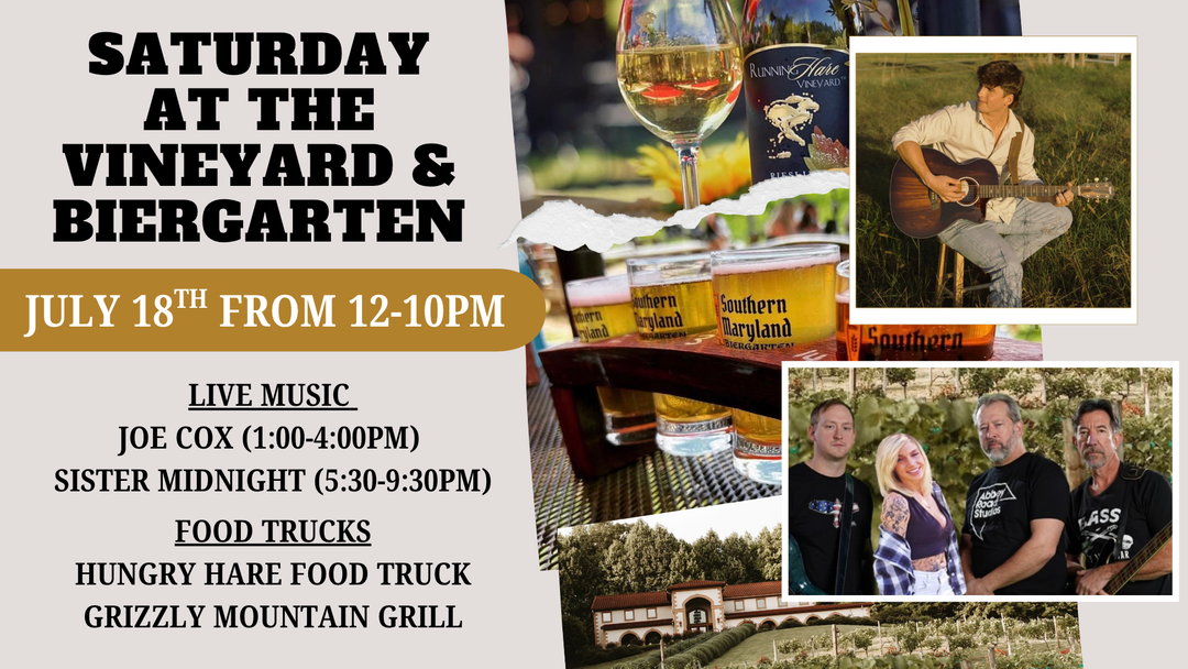 Saturday at the Vineyard and Biergarten on July 18th from 12-10pm!