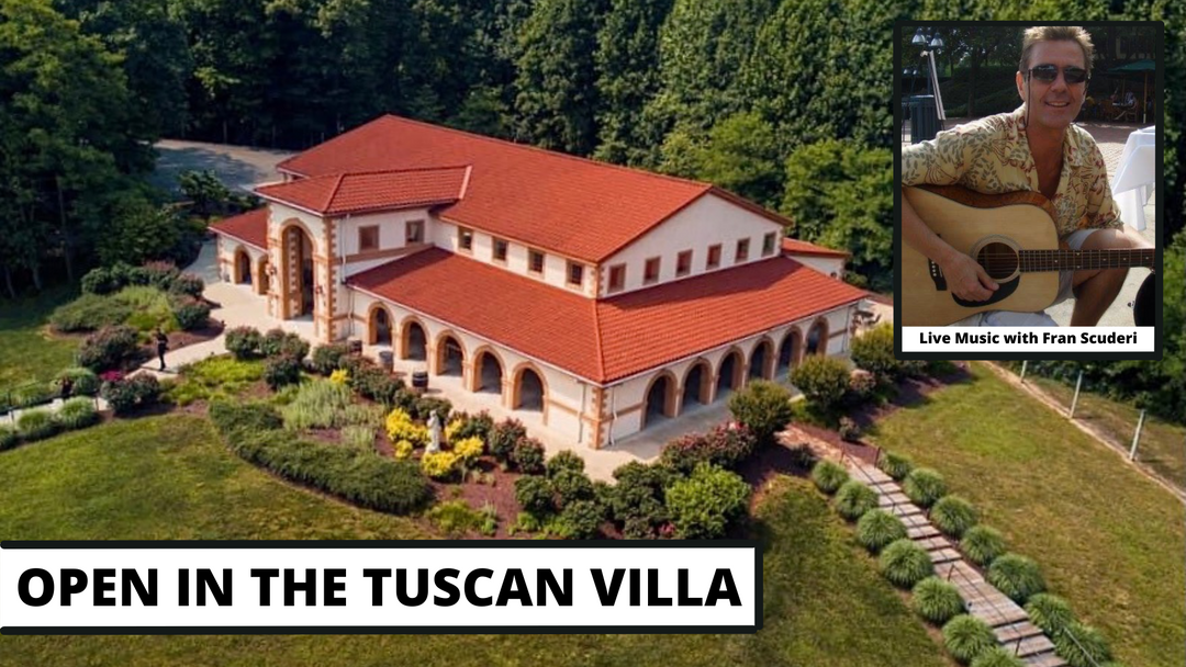 Open on Saturday, January 15th in the Tuscan Villa from 12:00-6:00pm and Live Music with Fran Scuderi