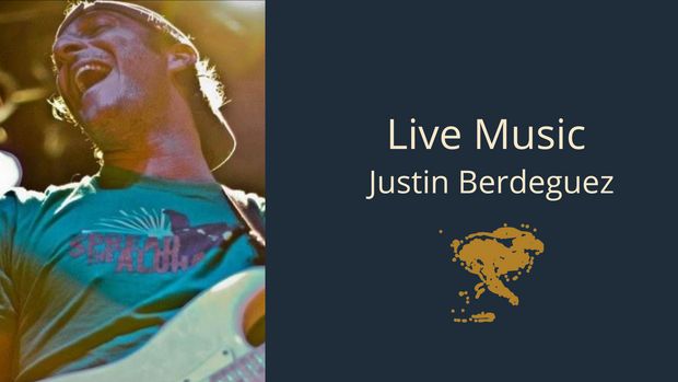 Live Music with Justin Berdeguez on Saturday, November 26th from 1:00-5:00pm in the Tuscan Villa